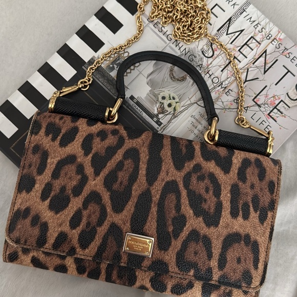 Dolce & Gabbana Brown and Black Crossbody Bag with Leopard Print - Picture 1 of 10